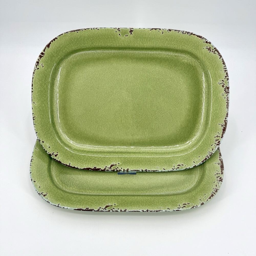 Williams Sonoma Rustic Green Crackle Outdoor Melamine Serving Platters (2)